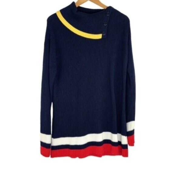 Talbots Knit Pullover Spliced Cowlneck Sweater Colorblocked - Picture 2 of 7